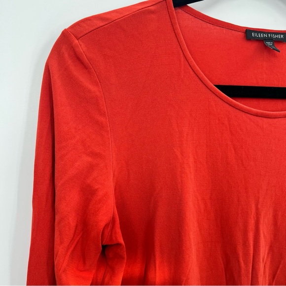 Eileen Fisher 100% Silk Long Sleeve Blouse Top T-Shirt Orange Red M - Picture 2 of 6